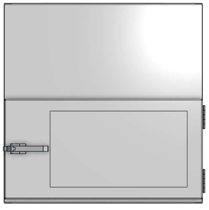Front CAD view of the Eden Clean Staging Chamber with clear viewing window