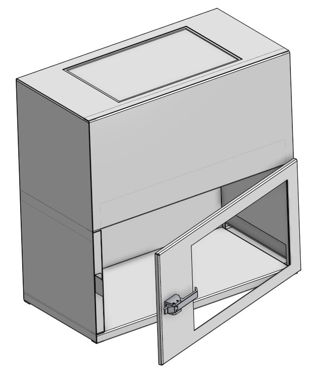 CAD view of the Eden Clean Staging Chamber with the front access door open